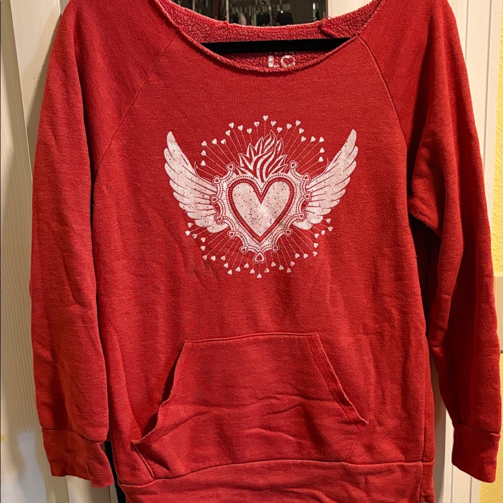 Super Love Tees Red Winged Heart Graphic Sweatshirt